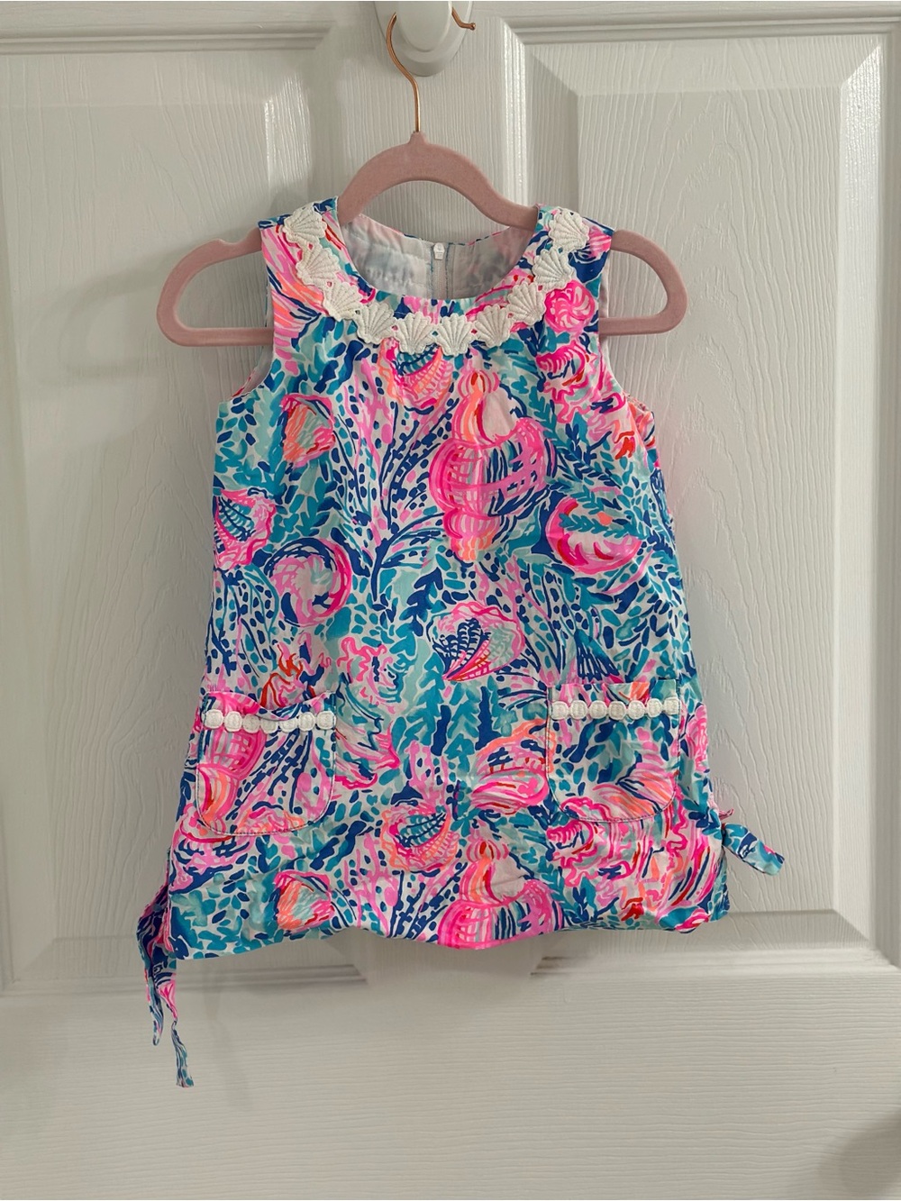 Lilly Pulitzer Pink, Teal & Navy Floral Dress with White Trim
